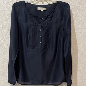 Loft sheer black pleated top size medium